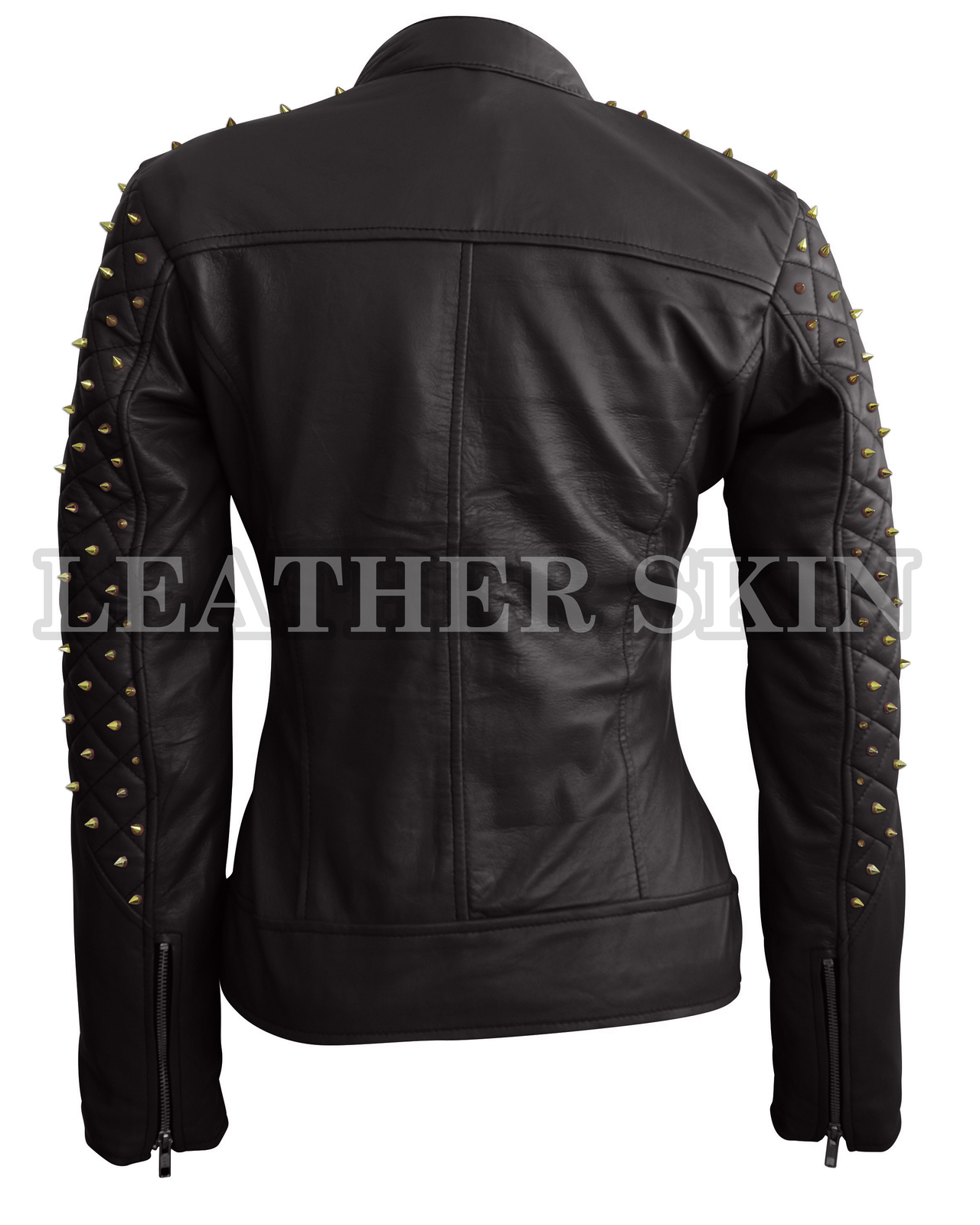 Leather Skin Women Black Quilted Gold Studded Studs Genuine Leather