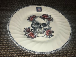 x4 Ciroa Wicked Skull Floral Roses Dinner Plate Set Halloween Black White NEW 