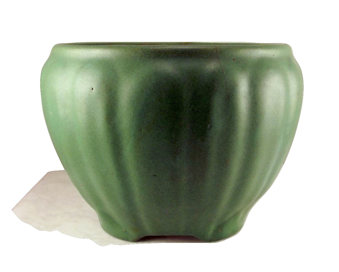 Zanesville Pottery matte green jardiniere planter 1930s Ohio USA
