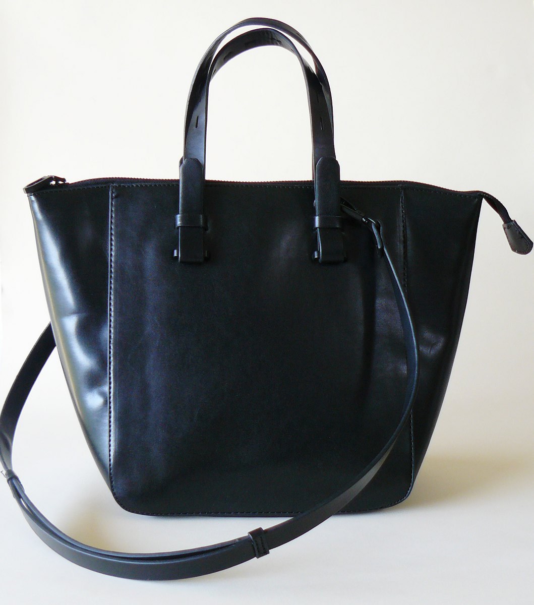 Zara Black Faux Leather Tote Shopper Shoulder Bag Vegan Friendly - Handbags & Purses