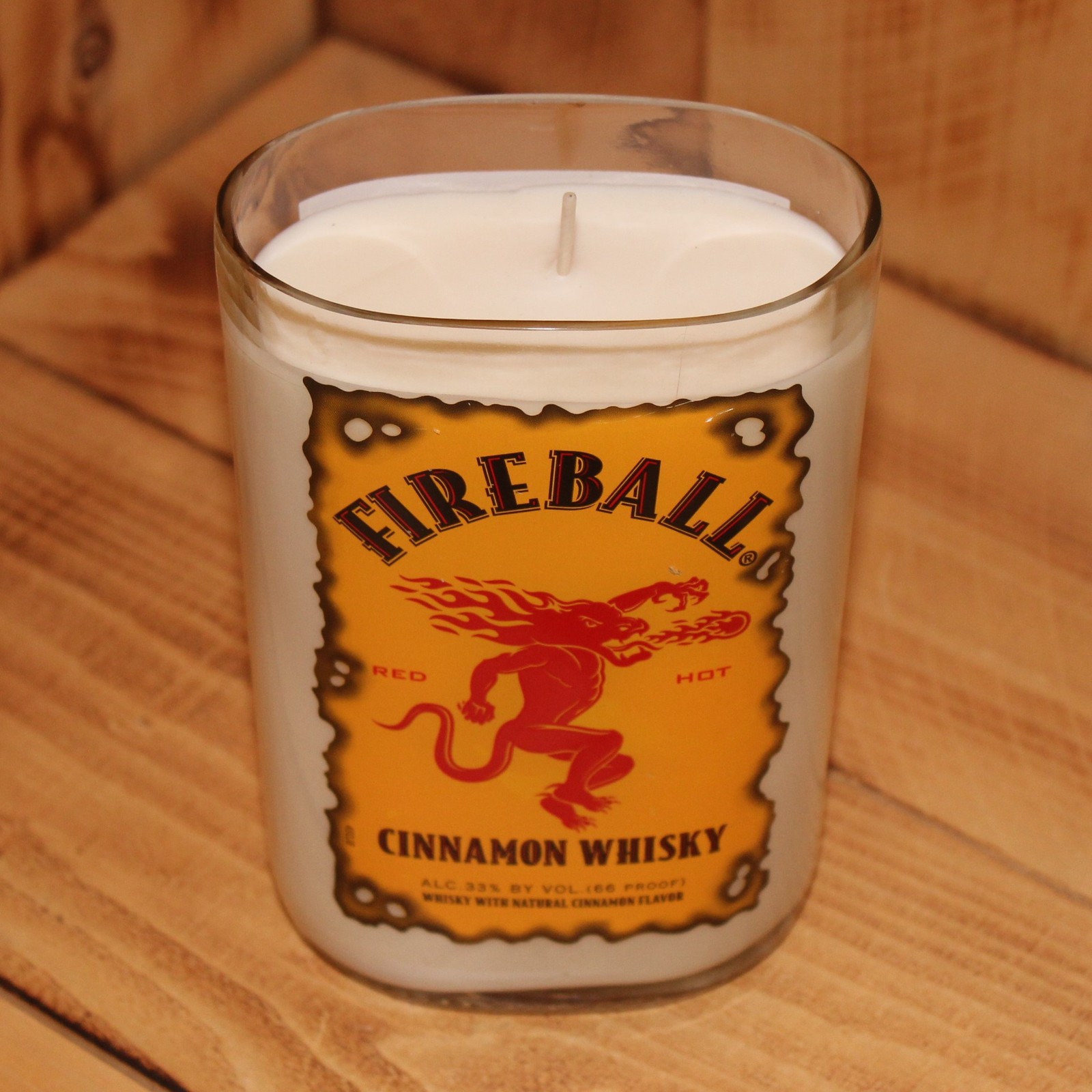 Scented Soy Candle made with an Upcycled Fireball Cinnamon Whiskey