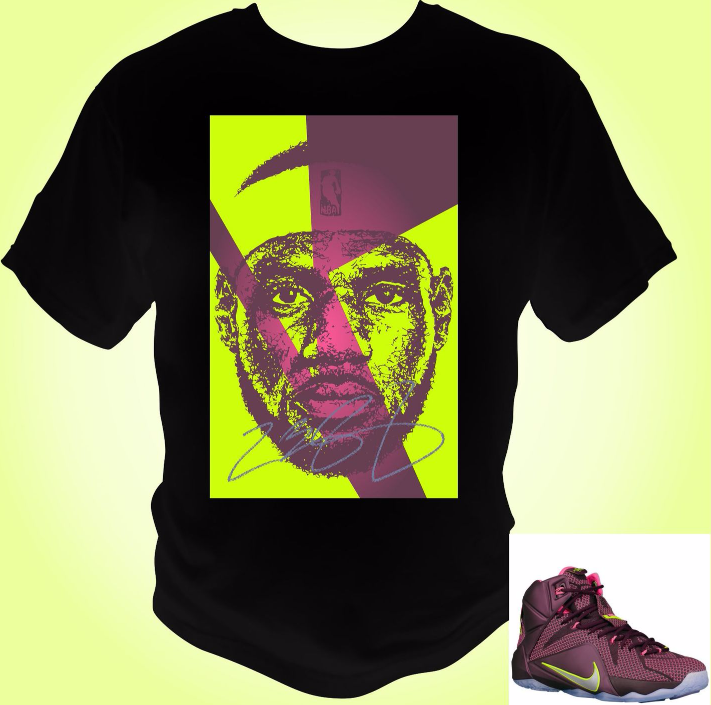 Image of Lebron James 12 T-Shirt Merlot/Volt/Pink Pow/Metallic Silver Theme