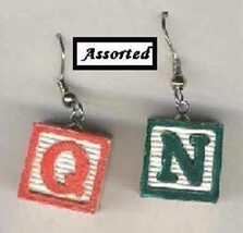 Funky Alphabet Abc Baby Blocks Earrings Mini Wood Charm Teacher Costume Jewelry - $5.87