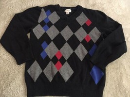 Children’s Place Boys Black Gray Red Blue Argyle V Neck Long Sleeve Sweater 5-6 - $7.38