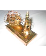 Lighthouse & Schooner Brass Copper Metal Music Box "Sailing" Berkeley Nautical  - $16.89