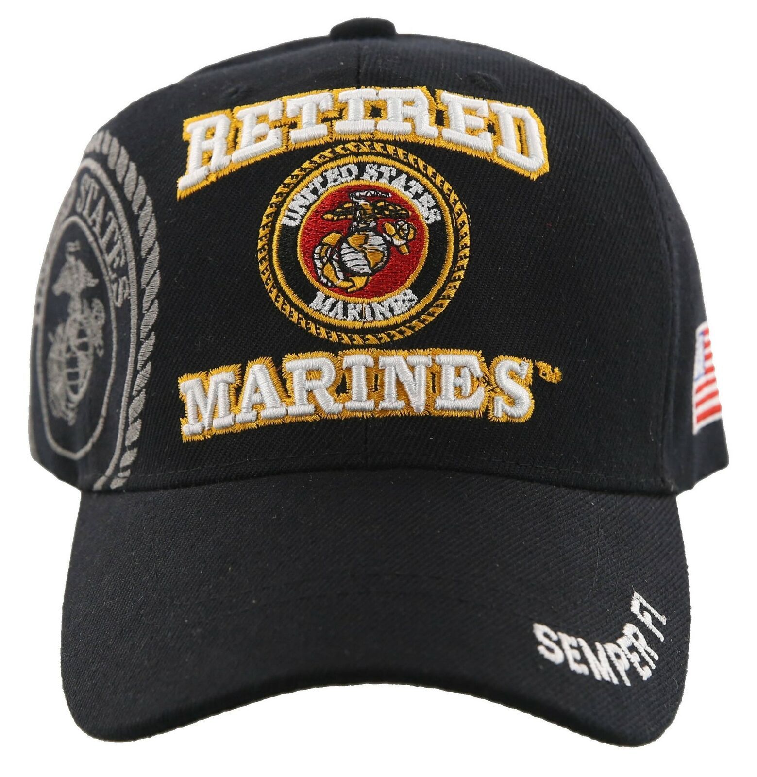 NEW! US MARINE CORPS USMC RETIRED MARINE SEMPER FI CAP HAT BLACK - Hats