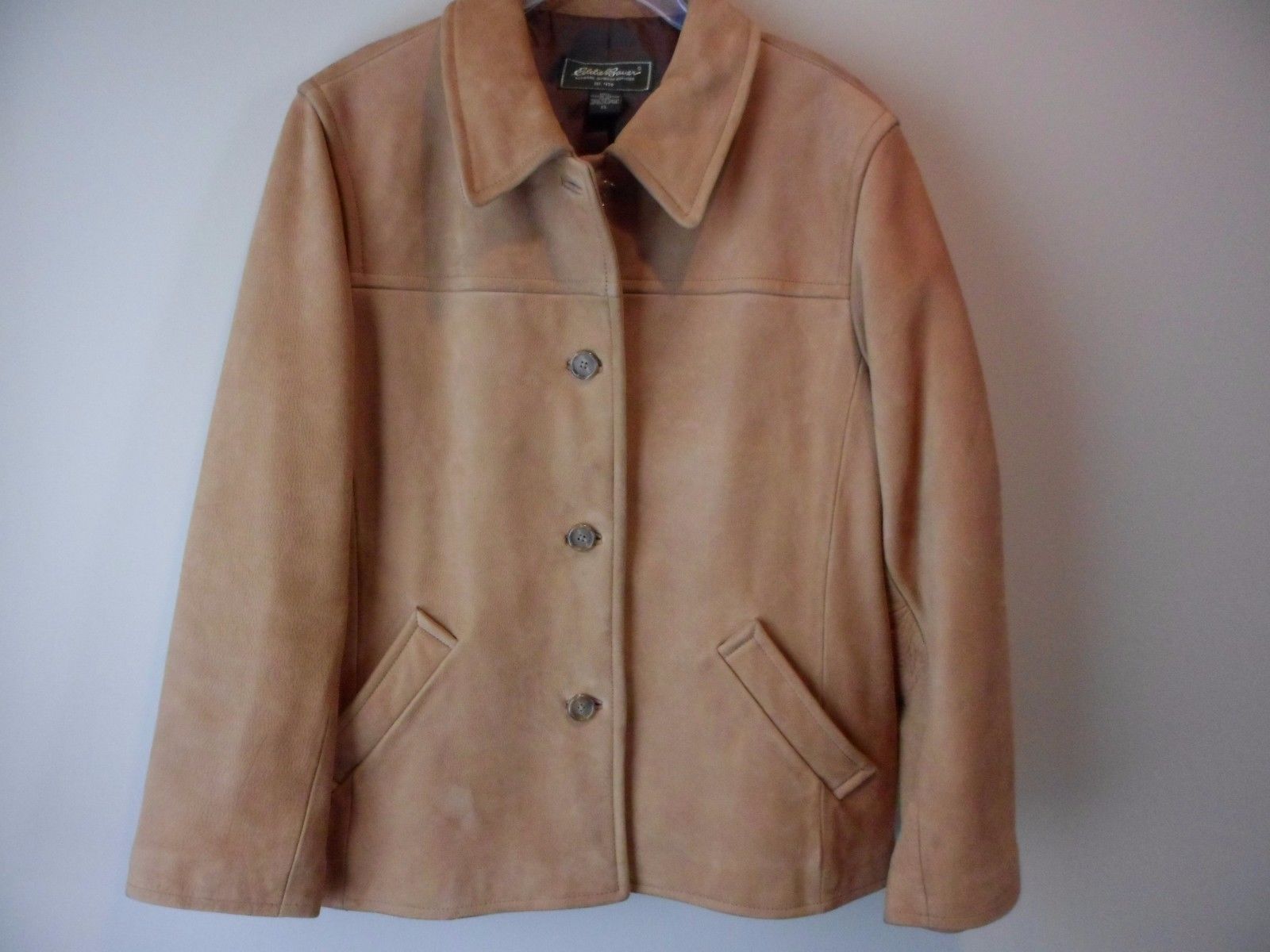Primary image for Eddie Bauer Leather Tan Leather Coat Women's Size XL Button down