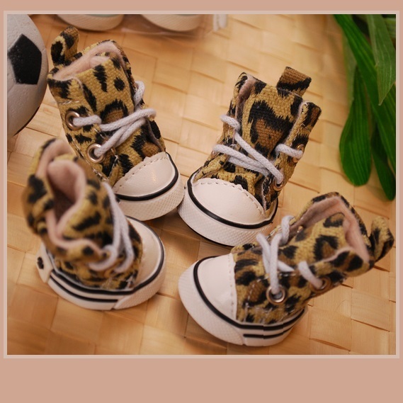 Brown Leopard Print Doggie Lace up Rubber Sole Sneakers TINY to BIG DOG ...