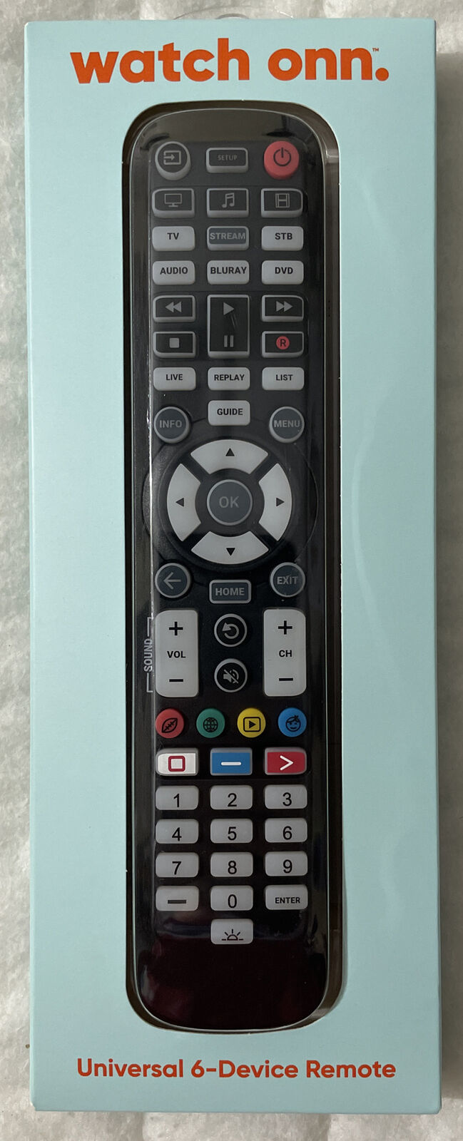 Onn 6Device Universal Remote Control DVD Bluray HDTV Cable Boxes Roku