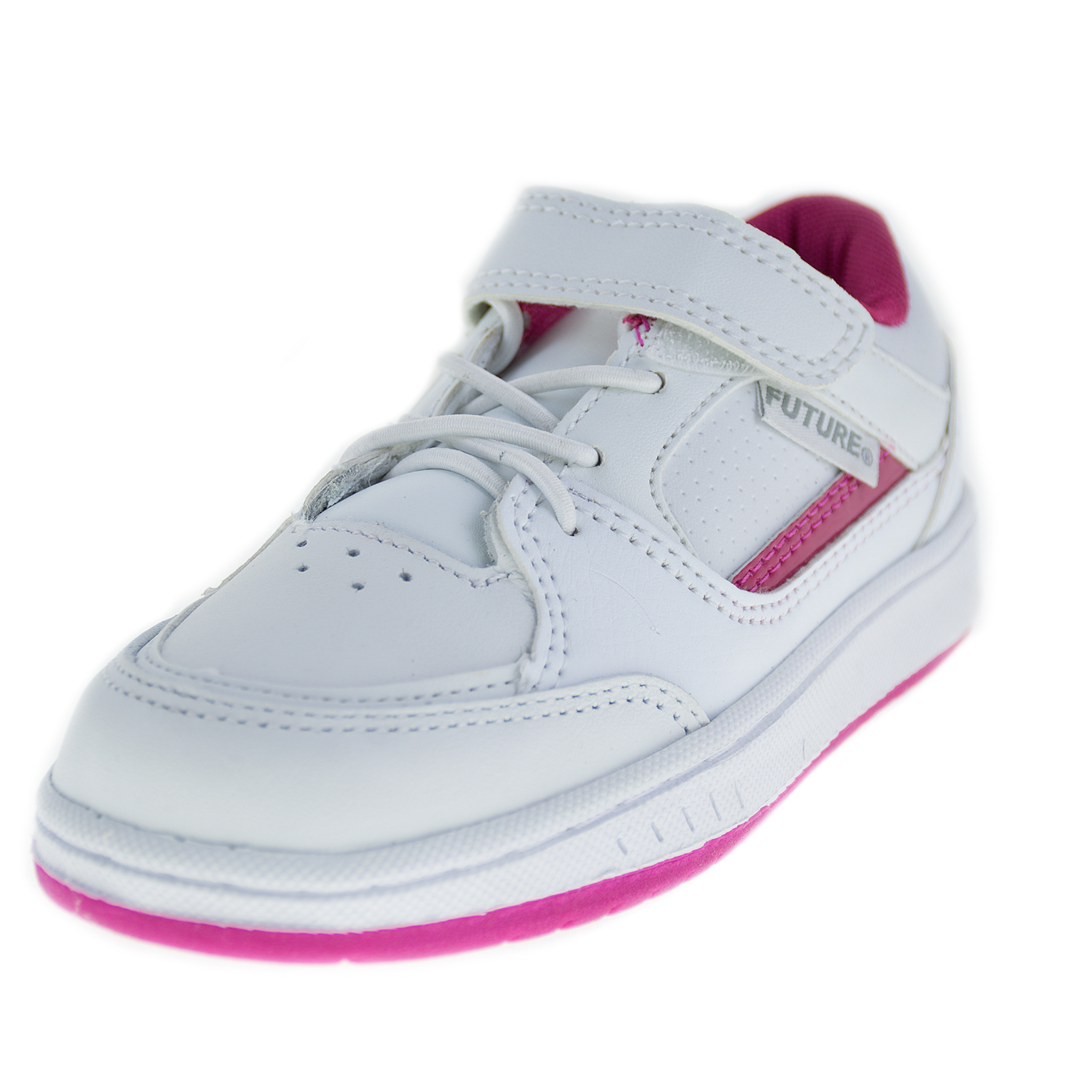 Girl's white with pink leather hook and loop tennis shoes - Girls' Shoes