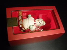 Lenox Christmas Ornament Snowman On Skis with Ski Poles Boxed White Gold Red - $15.99