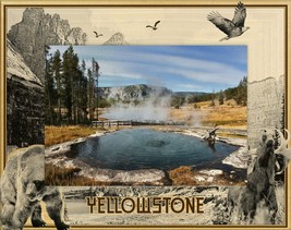 Yellowstone With Bear, Moose and Eagle Laser Engraved Wood Picture Frame... - $30.99