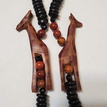 Giraffe Necklace with Carnelian Beads and Carved Wooden Animals, African Beaded image 8