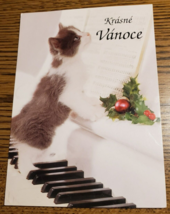Kitty on Piano Postcard- Merry Christmas written in Czeck - Hallmark - $6.58