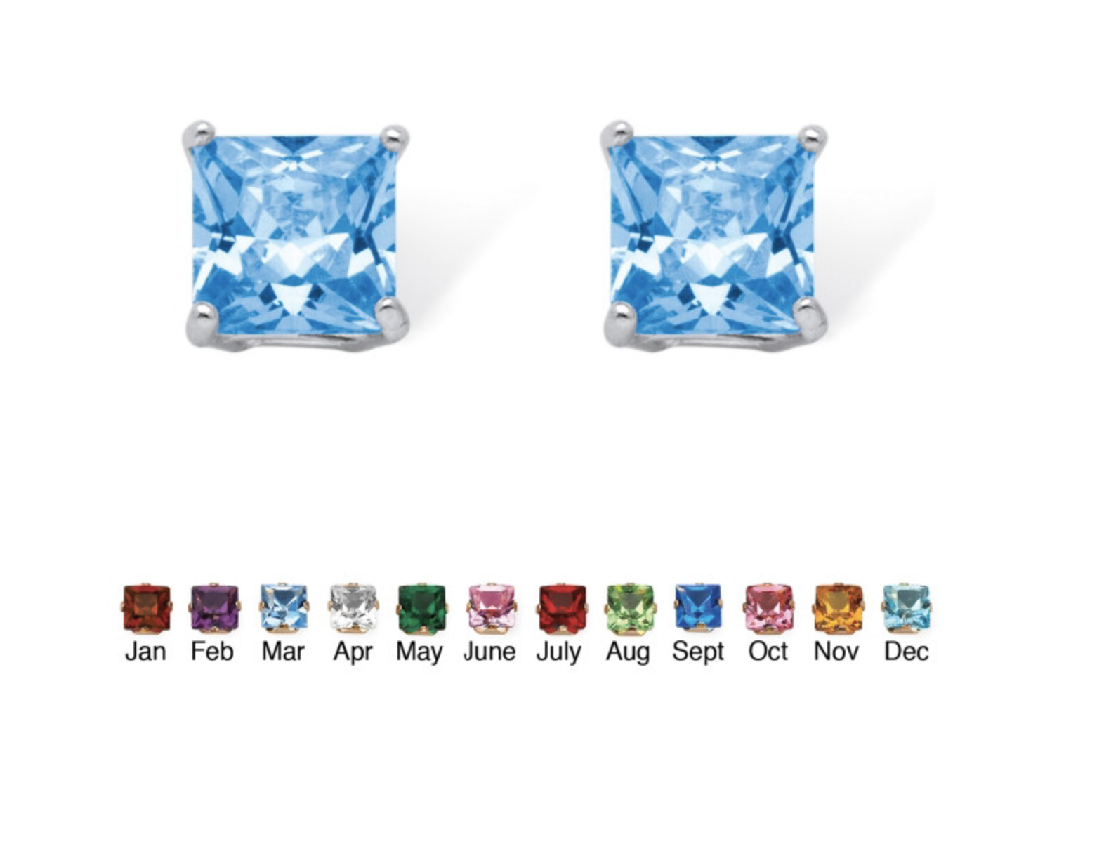 Primary image for BIRTHSTONE PRINCESS CUT MARCH AQUAMARINE STUD EARRINGS STERLING SILVER