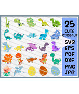 Dinosaur Svg Bundle, Cute Baby Dinosaur Svg, Dinosaur Clipart, Cute Dino... - $3.99