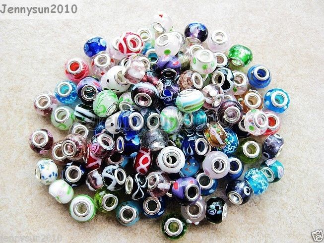 50Pcs Mixed Lampwork Murano Glass Charm Beads Fit European Bracelet or Necklace