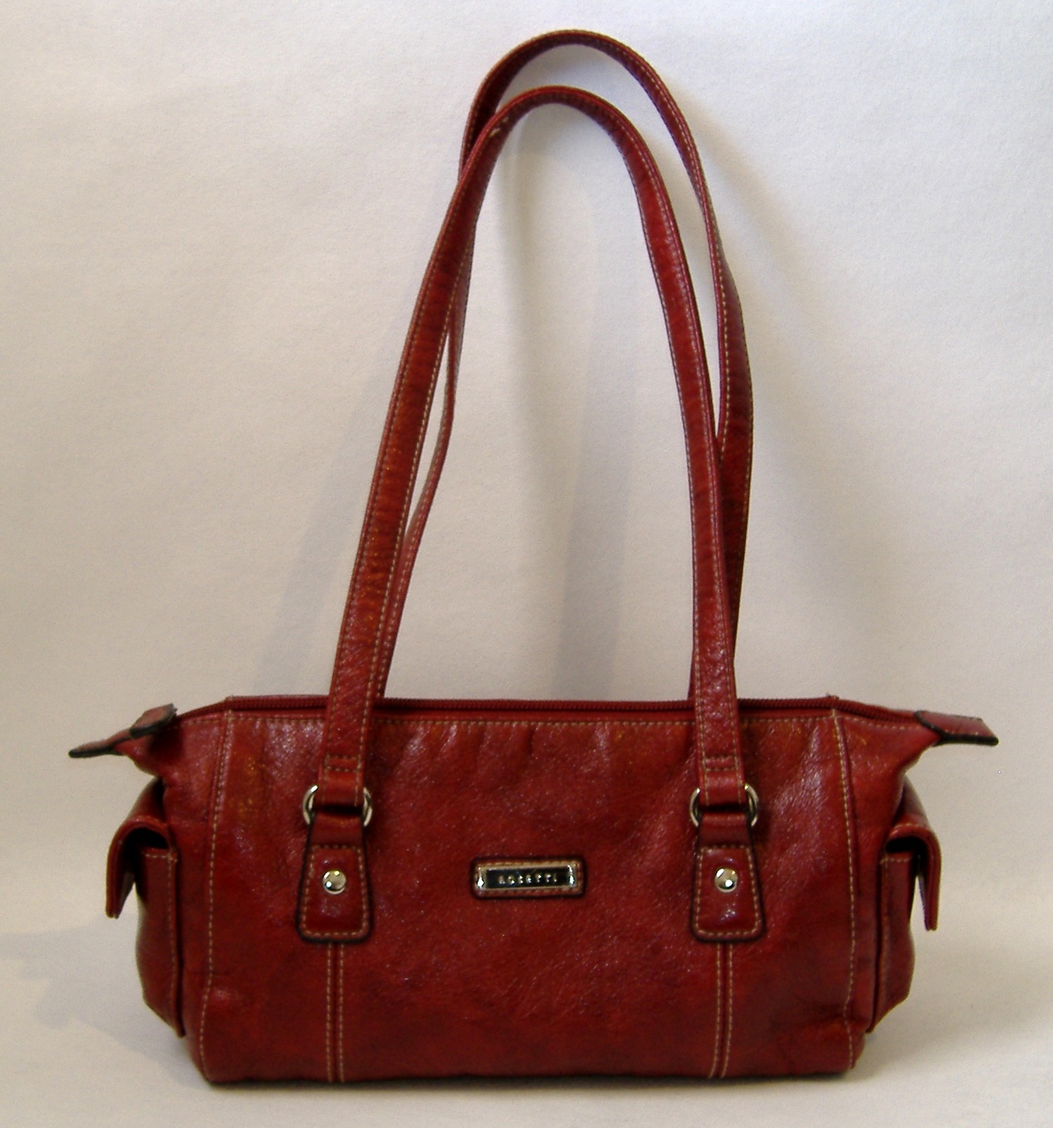 Burgundy Red Rosetti Soft Faux Leather Purse Baguette Handbag Tote Pockets Lined - Handbags & Purses