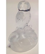 Figurine Glass Owl Paperweight Heavy Clear Frosted Satin Glass Sitting o... - $21.78