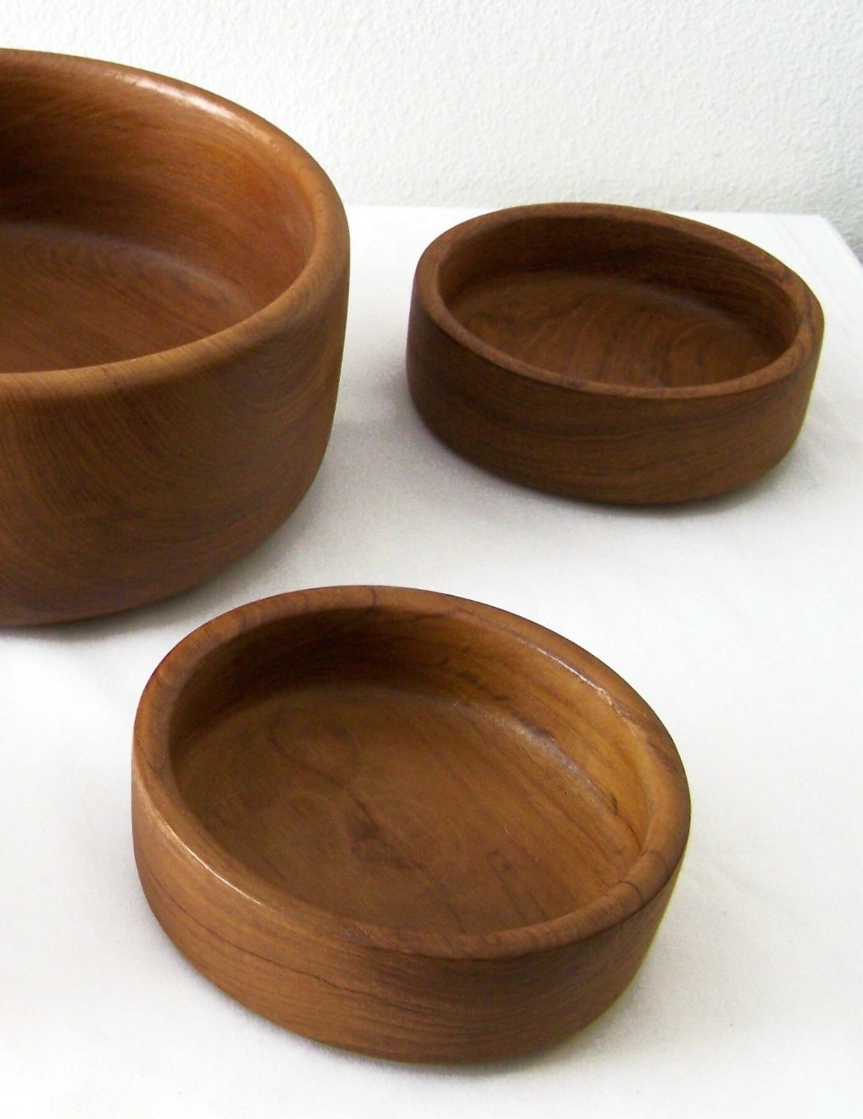 TEAK WOOD BOWLS Wooden Round SALAD BOWL SET of 5 THAILAND Thai 9.7" 5.9
