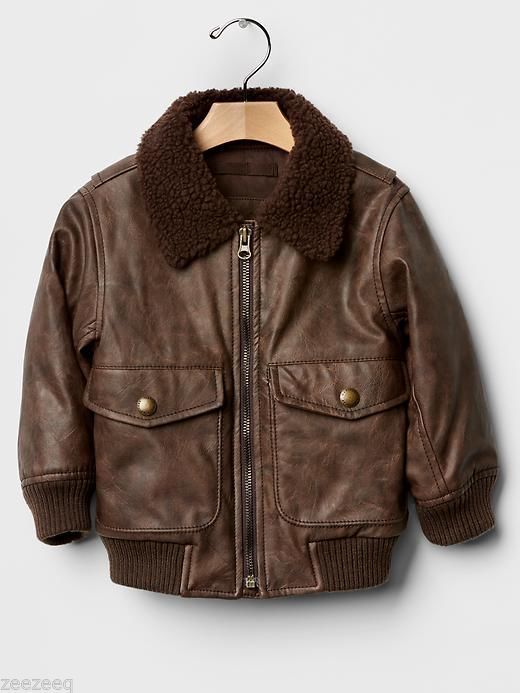 NWT Baby Gap Boys Brown Faux Leather Sherpa Bomber Jacket Sz 5 years ...