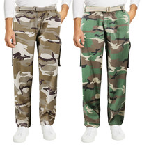 Men's Casual Belted Army Camo Trousers Camouflage Tactical Utility Cargo Pants