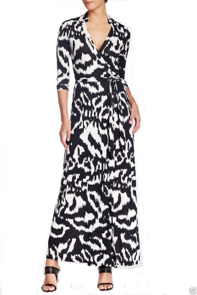 Diane Von Furstenberg $598 ABIGAIL Silk Jersey Maxi Wrap Dress Flower ...