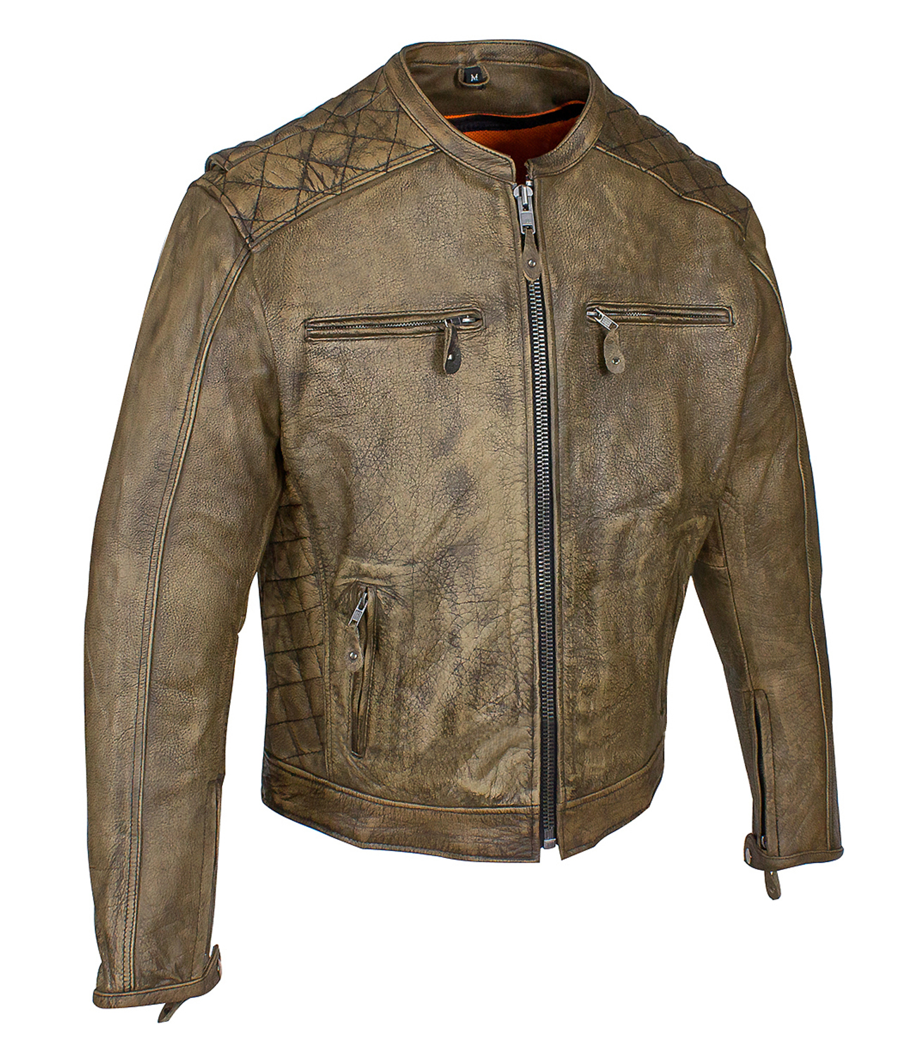 Motorcycle Distressed Brown Quilted Padded Shoulder Men's Leather ...