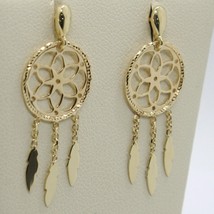 18K YELLOW GOLD DREAMCATCHER PENDANT EARRINGS, FEATHER, MADE IN ITALY, 32 MM image 2