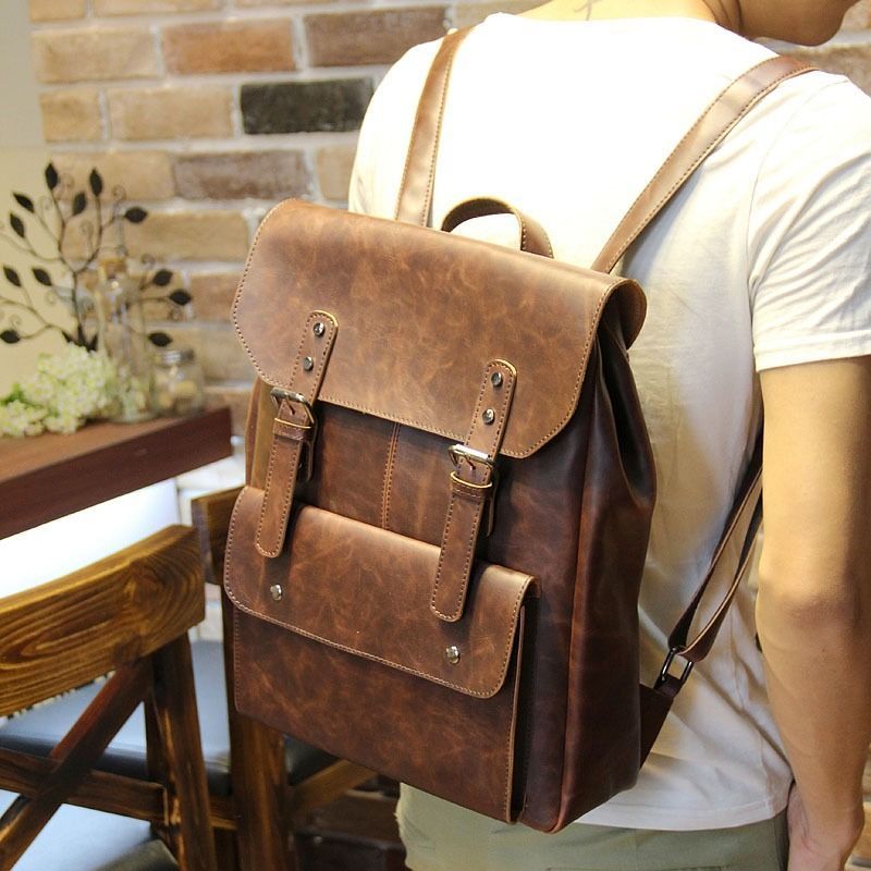 mens faux leather backpack