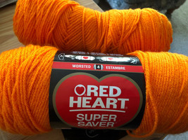 Red Heart Super Saver 100% Acrylic Yarn Pumpkin Orange 7 oz plus 4.4 oz - $9.70