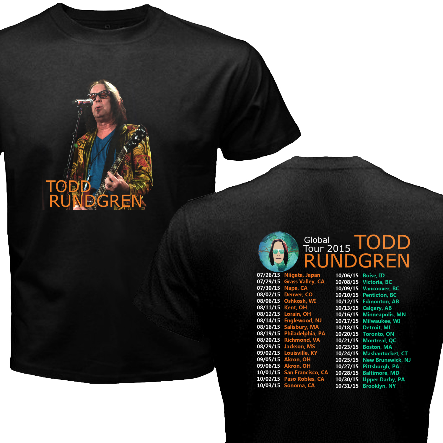 TODD RUNDGREN TOUR 2015 BLACK TEE SHIRT S,M,L,XL,2XL,3 - T-Shirts