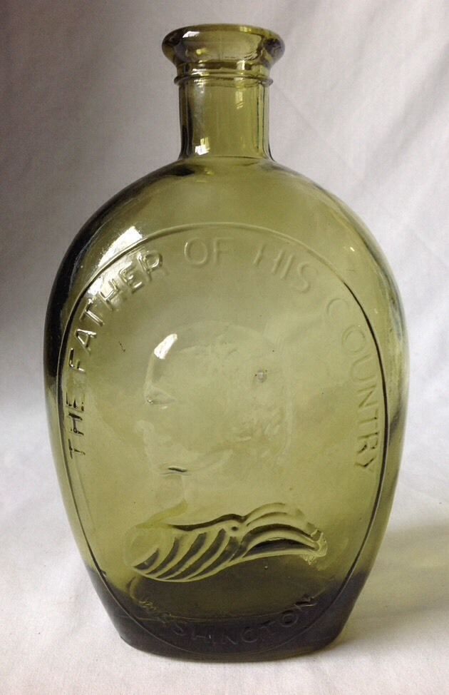 Vintage Father of His Country Washington Green Glass Bottle