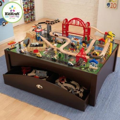 Train Table Wooden Kids Tables Storage Toy Trains Toddlers Activity Play Room Train Sets