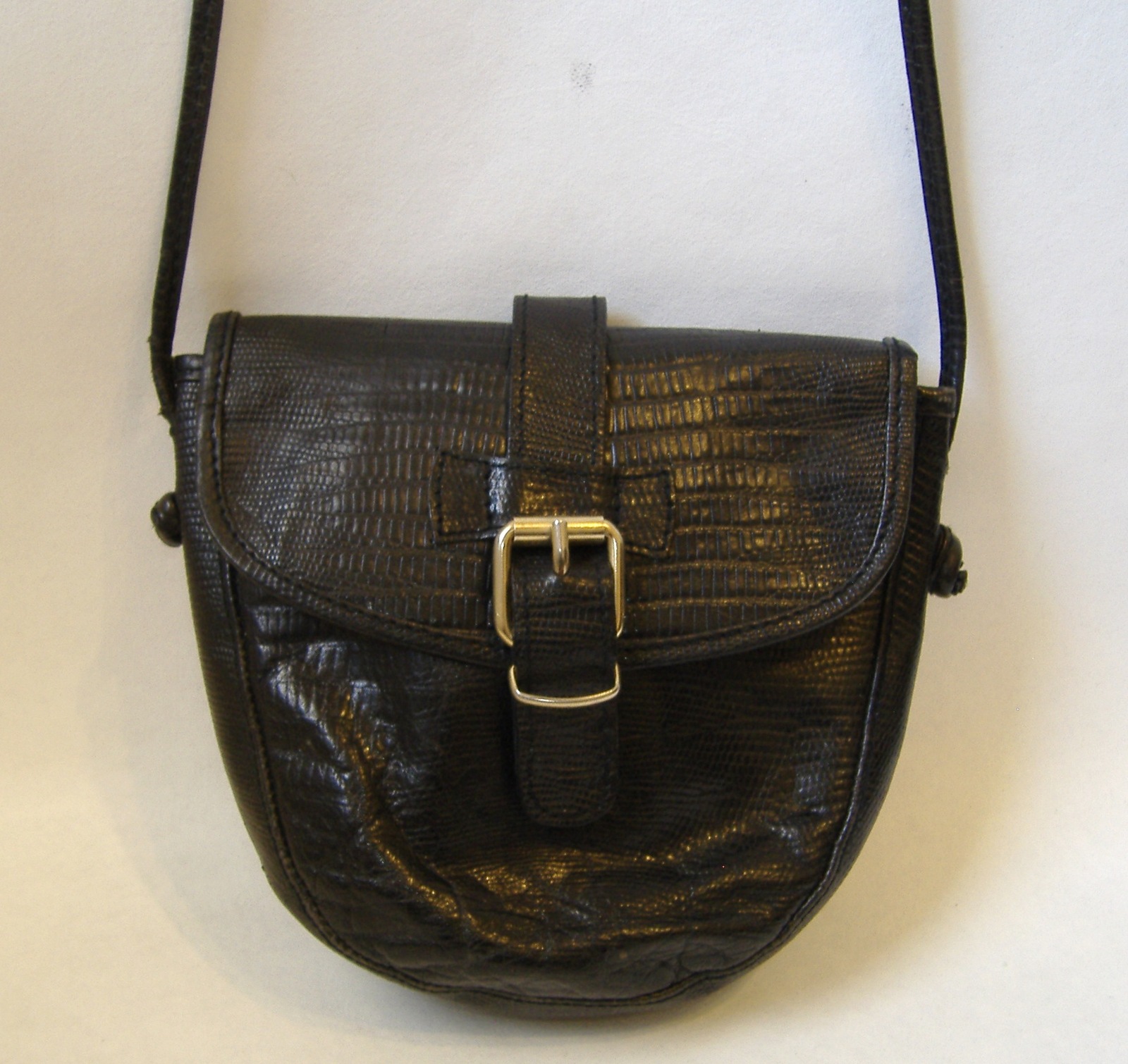 Black Neiman Marcus Leather Purse Baguette Shoulder Bag Handbag Faux Snakeskin - Handbags & Purses