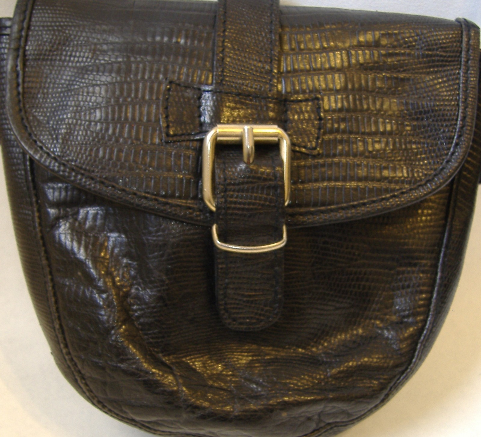 Black Neiman Marcus Leather Purse Baguette Shoulder Bag Handbag Faux Snakeskin - Handbags & Purses