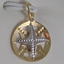 SOLID 18K WHITE & YELLOW GOLD WIND ROSE, COMPASS CHARM, PENDANT MADE IN ITALY image 1