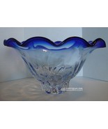SHANNON CRYSTAL GODINGER Cobalt Blue Huge 13 1/4&quot; x 7 1/2&quot; Ruffled Bowl,... - $130.00