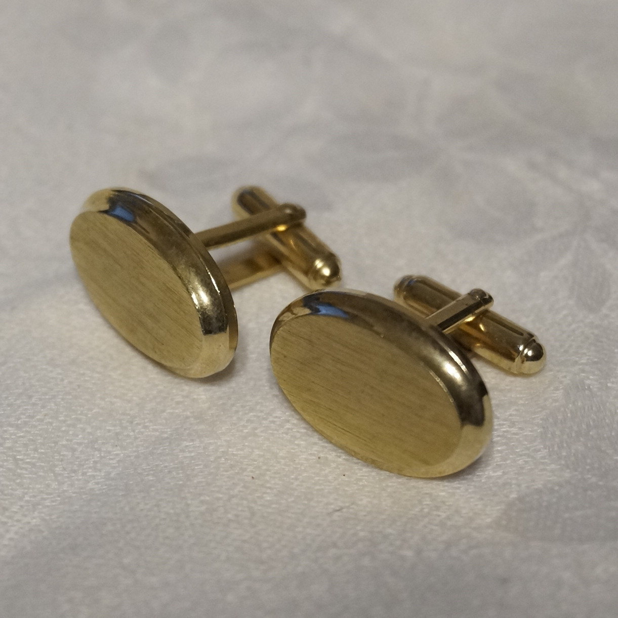 Mens Vintage Anson 50s Brushed Gold Plated Oval Cufflinks Cuff Links