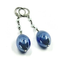 BLUE 2cm OVAL MURANO GLASS PENDANT EARRINGS, 6cm 2.4" MADE IN ITALY image 1