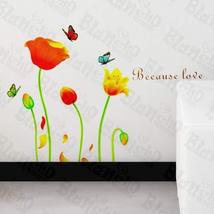 Butterfly's Love For Tulips - Wall Decals Stickers Appliques Home Dcor - $10.87