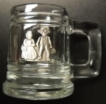Amish Shot Glass Miniature Mug A Clear Glass with Metal Amish Couple Icon - $7.99