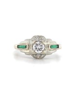 18k White Gold Diamond Filigree Ring Jewelry with Synthetic Emeralds (#J... - $1,084.05