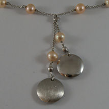 .925 SILVER RHODIUM NECKLACE WITH FRESHWATER ROSE PEARLS AND DISC PENDANT image 3