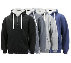 Men's Heavyweight Thermal Zip Up Hoodie Warm Sherpa Lined Sweater Jacket