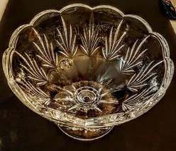 Footed Punch Serving Bowl Fan Pattern Scalloped Crystal 9 5/8&quot; diameter ... - $38.61