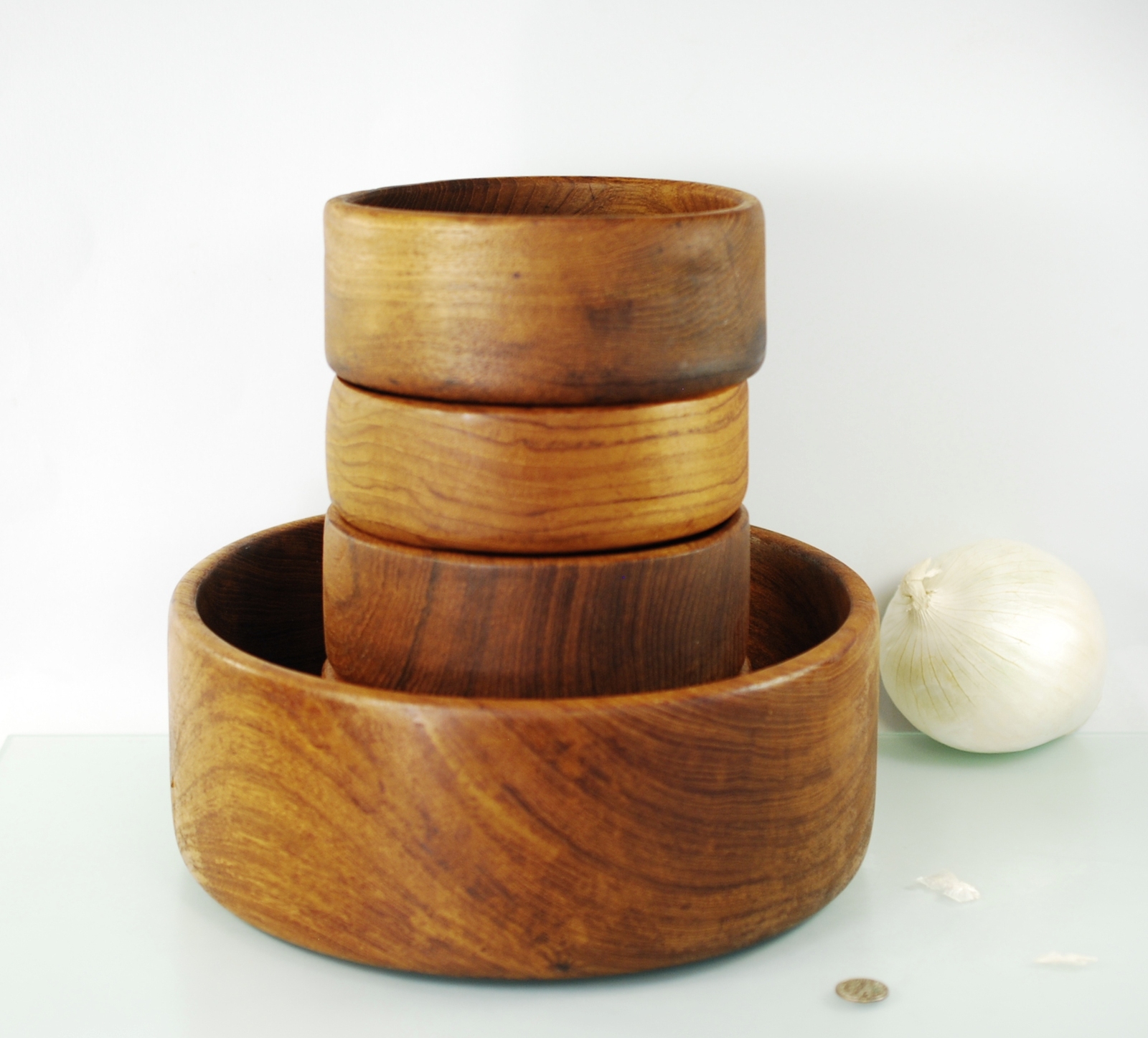 Mid Century Modern Teak Wood Salad Bowl Set Vintage 5 Pc Goodwood 1960s