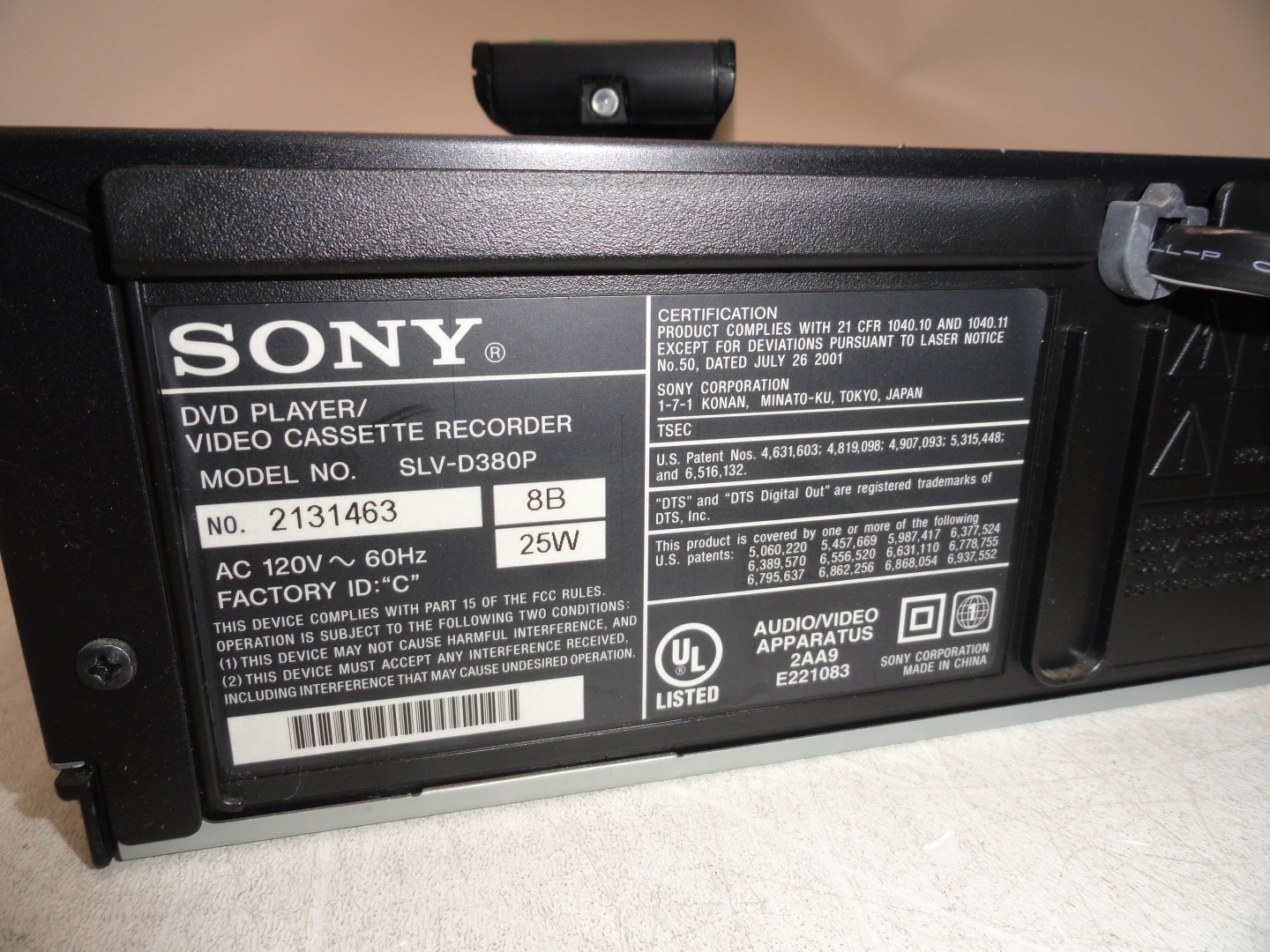 Sony SLVD380P DVD Player Video Cassette Recorder Limited Testing ASIS