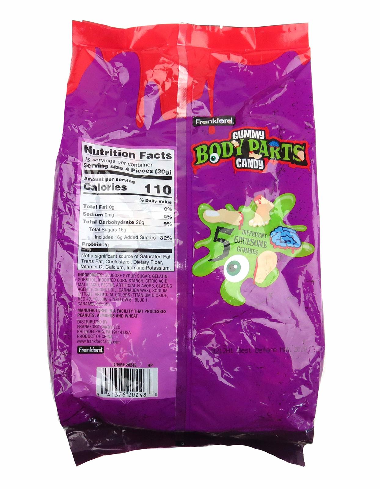 Frankford Halloween Gummy Body Parts Candy, 15.87 oz Bag (60 Pieces) in