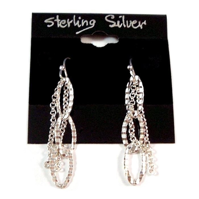 Dangle Earrings Sterling Silver Diamond Cut Hoop Chain Design Style  - $19.99